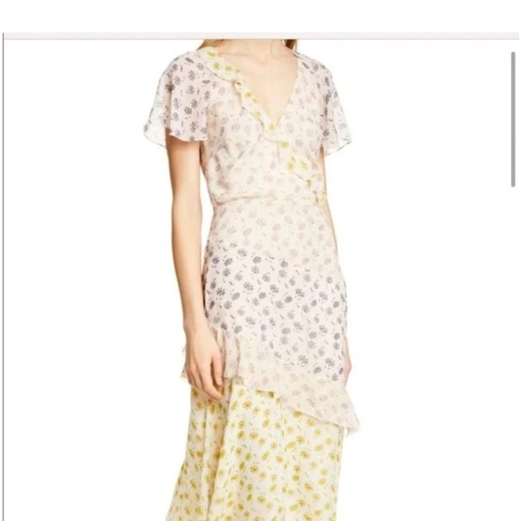 JOIE Orita Silk Ruffled Floral Dress Feminine Garden Party Tea Size 10 Boho - Picture 4 of 13